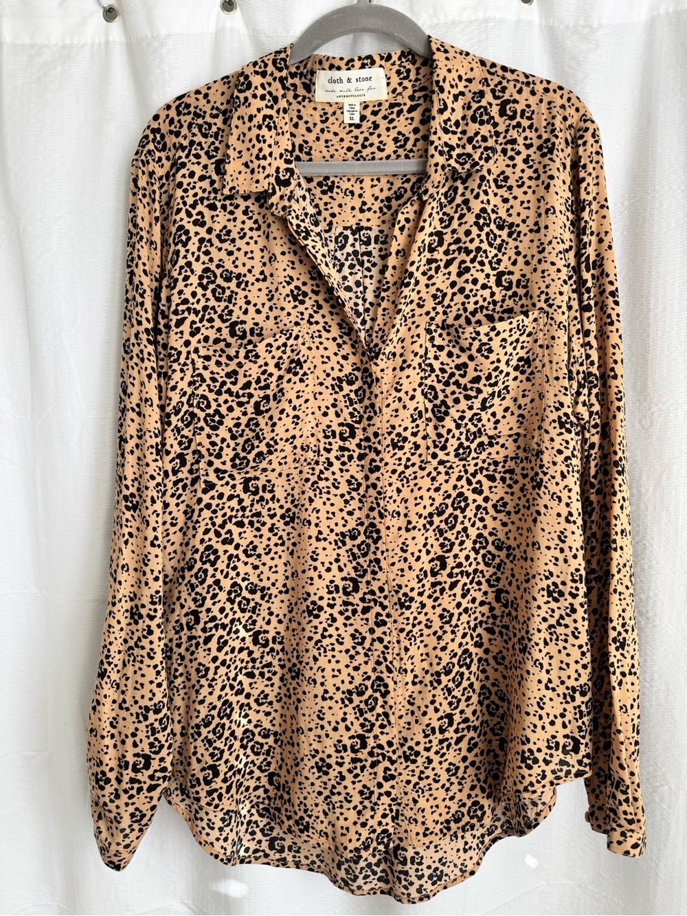 Cloth and Stone for Anthropologie Tan and Black Leopard Print Button-Down Shirt